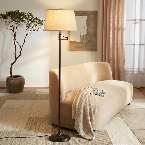 Brightech Caden LED Floor Lamp - Tall Standing Lamp with Swing Arm for Living Rooms & Offices - Industrial Bronze in Kuwait