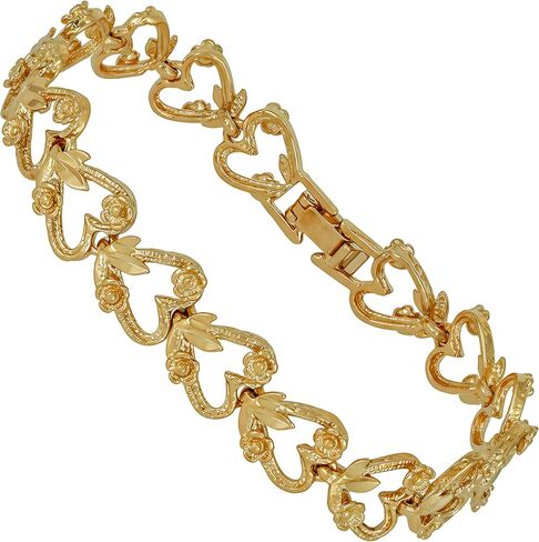LIFETIME JEWELRY Hearts and Roses Ladies Charm Bracelet for Women 24k Real Gold Plated in Saudi Arabia