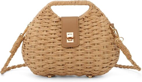Fecialy Straw Crossbody Bag for Women Handwoven Summer Beach Clutch Purses Boho Top Handle Shoulder Bags in Kuwait
