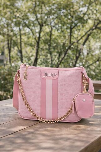Juicy Couture Women’s State of My Heart Crossbody Bag with Chain Strap & Coin Pouch (Light Pink Stripe) in Saudi Arabia
