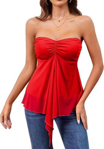 قمصان شبكية متدفقة للنساء صيفية بدون حمالات ورقبة على شكل قلب وحاشية مقسمة وقمصان لطيفة للخروج in Kuwait