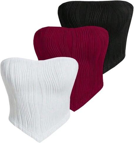 Women's 3 Pack Crop Tube Tops Summer Y2k Strapless Fitted Asymmetrical Going Out Club Tops in Saudi Arabia