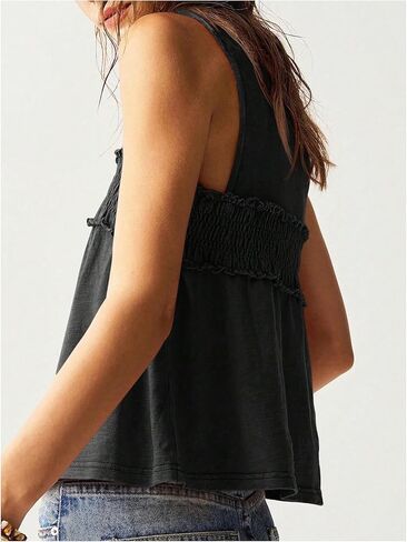 MakeMeChic Women's V Neck Tank Top Smocked Tie Sleeveless Summer Casual Going Out Vest Top in Saudi Arabia
