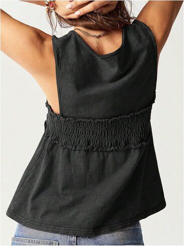 MakeMeChic Women's V Neck Tank Top Smocked Tie Sleeveless Summer Casual Going Out Vest Top in Saudi Arabia