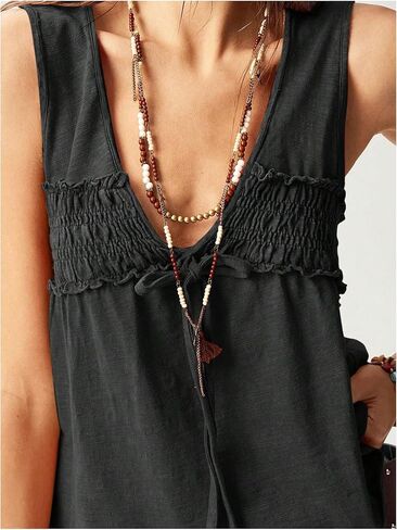 MakeMeChic Women's V Neck Tank Top Smocked Tie Sleeveless Summer Casual Going Out Vest Top in Saudi Arabia
