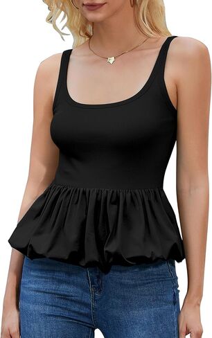 TAIPOVE Women's Scoop Neck Bubble Peplum Top Summer Sleeveless Backless Going Out Camis Tank Tops in Kuwait