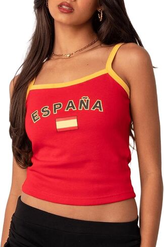 Women Y2k Jersey Tank Top Spaghetti Strap Flag Letter Print Cami Top Vintage Contrast Camisole Baby Tee in Kuwait