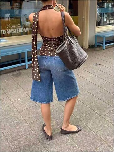 MakeMeChic Women's Polka Dots One Shoulder Tank Tops Sleeveless Fitted Y2K Summer Top with Scarf in Saudi Arabia