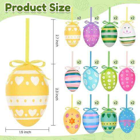 JOERSH 24Pcs Easter Eggs Hanging Ornaments, Colorful Plastic Easter Tree Decorations, Hand Painted Eggs for DIY Crafts, Basket Decors, Party Favors, Home Supplies in Kuwait