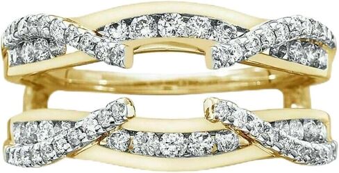 2.00 قيراط من الألماس المستدير 14 قيراط بلمسة نهائية من الذهب الأصفر 925 من الفضة الإسترليني لحفلات الزفاف محسن حلقة حماية سترة لف الذكرى السنوية in Kuwait