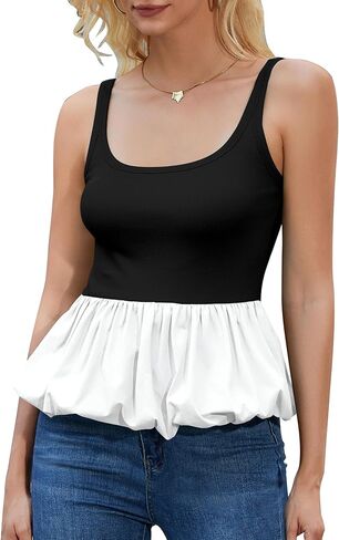 TAIPOVE Women's Scoop Neck Bubble Peplum Top Summer Sleeveless Backless Going Out Camis Tank Tops in Saudi Arabia