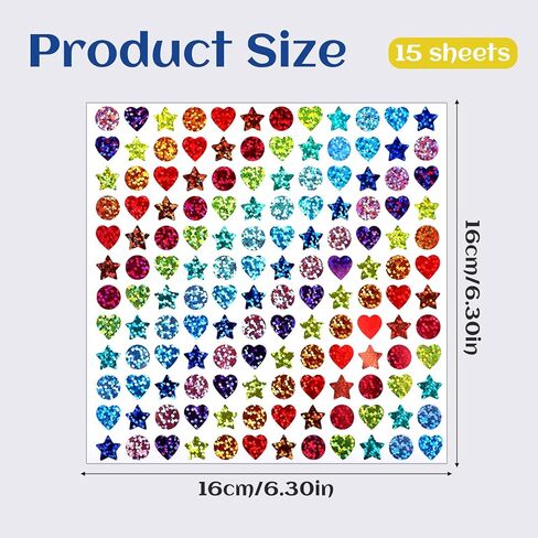 2160 قطعة من ملصقات النجوم والقلب المجسمة، ملصقات صغيرة لامعة ذاتية اللصق لأظرف سجل القصاصات DIY، مخططات مكافآت السلوك اليدوية لتزيين الهاتف المنزلي في الفصل الدراسي، ألوان قوس قزح in Kuwait