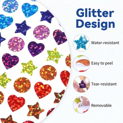 2160 قطعة من ملصقات النجوم والقلب المجسمة، ملصقات صغيرة لامعة ذاتية اللصق لأظرف سجل القصاصات DIY، مخططات مكافآت السلوك اليدوية لتزيين الهاتف المنزلي في الفصل الدراسي، ألوان قوس قزح in Kuwait