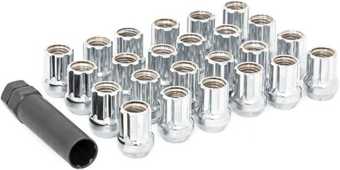 Rough Country 32-Piece Lug Nut Set - M14X1.5 Thread, Chrome Bulge Acorn Style, Open-End Lug Nuts with Socket Key, Corrosion-Resistant for Aftermarket Wheels in Kuwait
