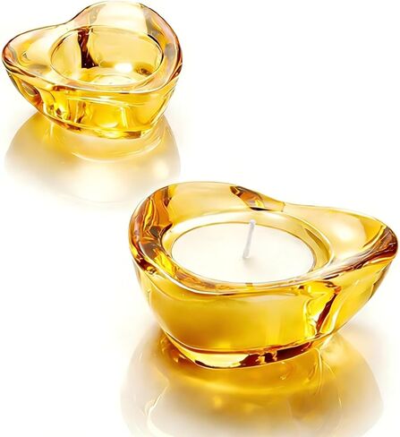 Red Tealight Candle Holders - Set of 12, Heart-Shaped Chunky Glass Candle Holder, 2.9" Diameter - CH02 - Aubergine Purple in Kuwait