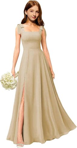 MRHUSH Junior Bridesmaid Dresses Chiffon Square Neck Flower Girl Dresses for Wedding Long Girls Formal Prom Gowns with Slit in Kuwait