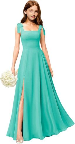 MRHUSH Junior Bridesmaid Dresses Chiffon Square Neck Flower Girl Dresses for Wedding Long Girls Formal Prom Gowns with Slit in Saudi Arabia