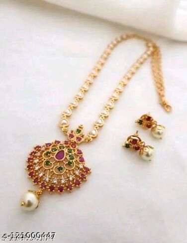 South Indian Golden Long Necklace Pendant Temple Jewellery Ethnic Antique Traditional Pearl Multi Kundan Necklace Earring Set in Saudi Arabia