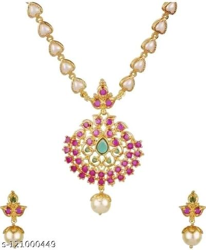 South Indian Golden Long Necklace Pendant Temple Jewellery Ethnic Antique Traditional Pearl Multi Kundan Necklace Earring Set in Saudi Arabia