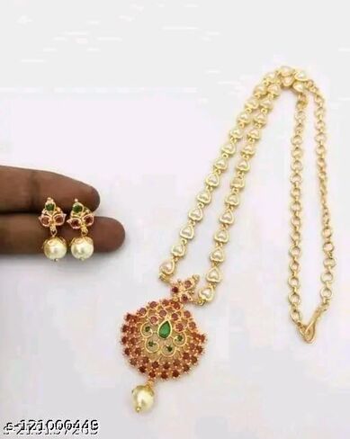 South Indian Golden Long Necklace Pendant Temple Jewellery Ethnic Antique Traditional Pearl Multi Kundan Necklace Earring Set in Saudi Arabia