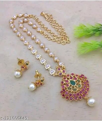 South Indian Golden Long Necklace Pendant Temple Jewellery Ethnic Antique Traditional Pearl Multi Kundan Necklace Earring Set in Saudi Arabia