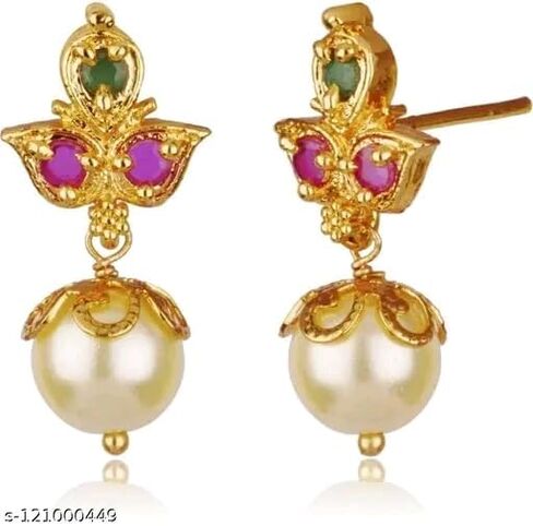 South Indian Golden Long Necklace Pendant Temple Jewellery Ethnic Antique Traditional Pearl Multi Kundan Necklace Earring Set in Saudi Arabia