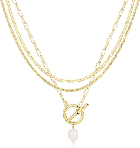 Gold Hothty Layered Charm Necklaces for Women Stackable Starfish Seashell Pearl Necklace Trendy Layering Pearl Pendant Set Beach Gifts Jewelry in Kuwait