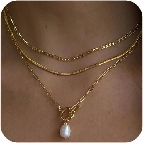 Gold Hothty Layered Charm Necklaces for Women Stackable Starfish Seashell Pearl Necklace Trendy Layering Pearl Pendant Set Beach Gifts Jewelry in Saudi Arabia