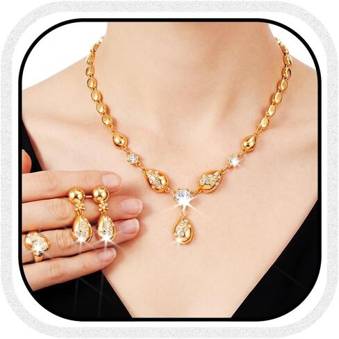 TWINKLEDE Gold Jewelry Sets Rhinestone Necklaces Earrings and Ring for Women in Saudi Arabia