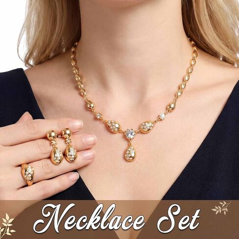 TWINKLEDE Gold Jewelry Sets Rhinestone Necklaces Earrings and Ring for Women in Saudi Arabia