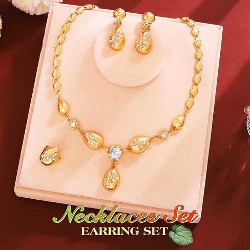 TWINKLEDE Gold Jewelry Sets Rhinestone Necklaces Earrings and Ring for Women in Saudi Arabia