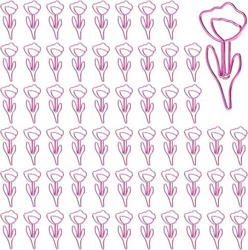 60Pcs Cute Flower Shaped Paper Clips, Pink Metal Funny Bookmarks Planner Clips Clamp, Floral Shape Papers Clip for Office Supplies Wedding Decoration Desk File Organization in Saudi Arabia