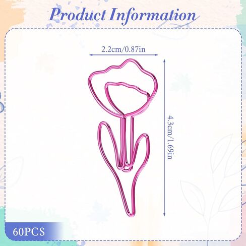 60Pcs Cute Flower Shaped Paper Clips, Pink Metal Funny Bookmarks Planner Clips Clamp, Floral Shape Papers Clip for Office Supplies Wedding Decoration Desk File Organization in Saudi Arabia