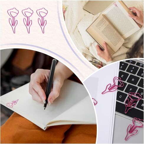 60Pcs Cute Flower Shaped Paper Clips, Pink Metal Funny Bookmarks Planner Clips Clamp, Floral Shape Papers Clip for Office Supplies Wedding Decoration Desk File Organization in Saudi Arabia