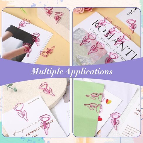 60Pcs Cute Flower Shaped Paper Clips, Pink Metal Funny Bookmarks Planner Clips Clamp, Floral Shape Papers Clip for Office Supplies Wedding Decoration Desk File Organization in Saudi Arabia