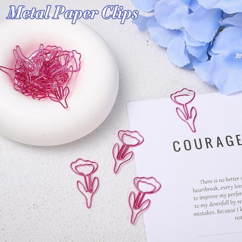 60Pcs Cute Flower Shaped Paper Clips, Pink Metal Funny Bookmarks Planner Clips Clamp, Floral Shape Papers Clip for Office Supplies Wedding Decoration Desk File Organization in Saudi Arabia
