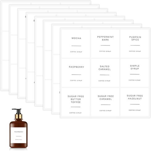 72 قطعة من ملصقات شراب القهوة، ملصقات قهوة بنكهة مطبوعة مسبقًا مع مادة لاصقة، ملصق قهوة احترافي لبار القهوة، منظمة المطبخ المنزلي in Kuwait