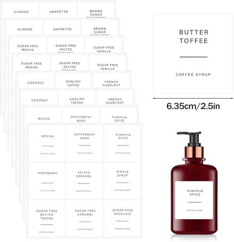 72 قطعة من ملصقات شراب القهوة، ملصقات قهوة بنكهة مطبوعة مسبقًا مع مادة لاصقة، ملصق قهوة احترافي لبار القهوة، منظمة المطبخ المنزلي in Kuwait