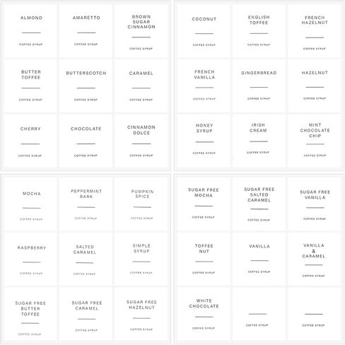72 قطعة من ملصقات شراب القهوة، ملصقات قهوة بنكهة مطبوعة مسبقًا مع مادة لاصقة، ملصق قهوة احترافي لبار القهوة، منظمة المطبخ المنزلي in Kuwait