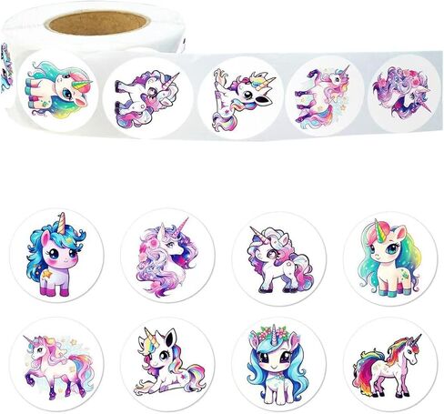 بكرة ملصقات يونيكورن مقاس 1.1 بوصة، 500 قطعة من ملصقات وحيد القرن الكرتونية DIY ملصقات حوافز المكافآت اليدوية، أختام مغلف، لوازم مكتبية لطيفة على شكل حيوانات، هدايا لحفلات أعياد الميلاد، ملصقات ذاتية اللصق in Kuwait