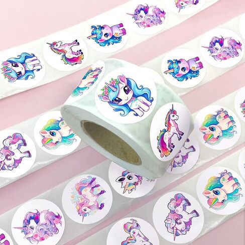 بكرة ملصقات يونيكورن مقاس 1.1 بوصة، 500 قطعة من ملصقات وحيد القرن الكرتونية DIY ملصقات حوافز المكافآت اليدوية، أختام مغلف، لوازم مكتبية لطيفة على شكل حيوانات، هدايا لحفلات أعياد الميلاد، ملصقات ذاتية اللصق in Kuwait