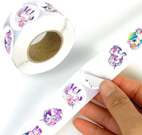 بكرة ملصقات يونيكورن مقاس 1.1 بوصة، 500 قطعة من ملصقات وحيد القرن الكرتونية DIY ملصقات حوافز المكافآت اليدوية، أختام مغلف، لوازم مكتبية لطيفة على شكل حيوانات، هدايا لحفلات أعياد الميلاد، ملصقات ذاتية اللصق in Kuwait