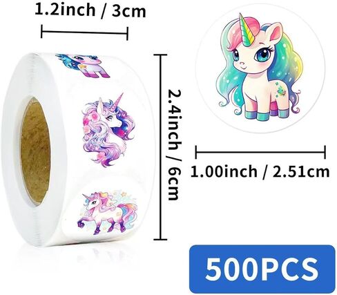 بكرة ملصقات يونيكورن مقاس 1.1 بوصة، 500 قطعة من ملصقات وحيد القرن الكرتونية DIY ملصقات حوافز المكافآت اليدوية، أختام مغلف، لوازم مكتبية لطيفة على شكل حيوانات، هدايا لحفلات أعياد الميلاد، ملصقات ذاتية اللصق in Kuwait