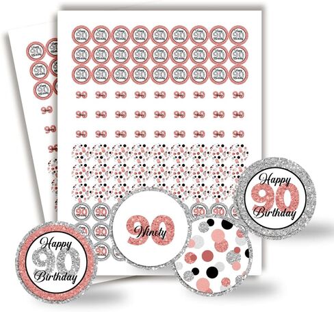 Confetti Rose Gold Polka Dot 90th Birthday Party Kiss Sticker Labels, 300 Party Circle Sticker, Sized 0.75" for Chocolate Drop Kisses by Amanda Creation, Great for Favors, Envelope Seals & Goodie Bags in Saudi Arabia
