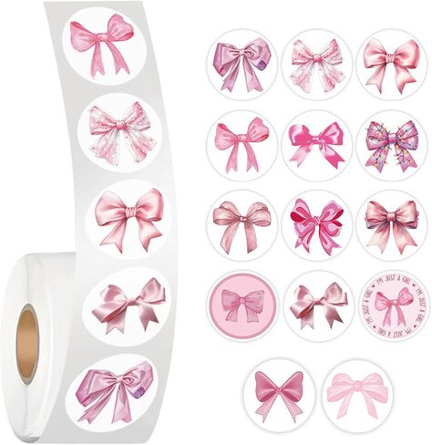 500Pcs Pink Bow Stickers Roll Cute Coquette Bow Sticker Roll Ribbon Bowknot Label Stickers Aesthetic Round Labels Sticker Bows Decals for Scrapbook Birthday Wrapping Envelope Seal Craft Supplies in Kuwait