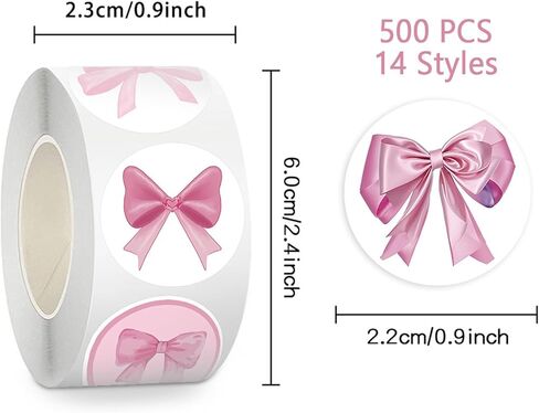 500Pcs Pink Bow Stickers Roll Cute Coquette Bow Sticker Roll Ribbon Bowknot Label Stickers Aesthetic Round Labels Sticker Bows Decals for Scrapbook Birthday Wrapping Envelope Seal Craft Supplies in Kuwait