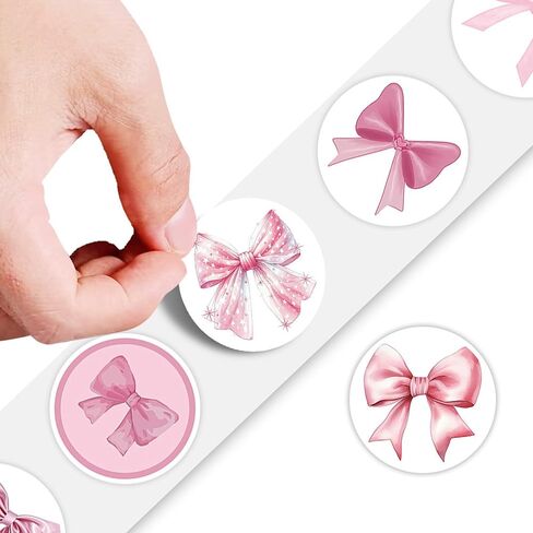 500Pcs Pink Bow Stickers Roll Cute Coquette Bow Sticker Roll Ribbon Bowknot Label Stickers Aesthetic Round Labels Sticker Bows Decals for Scrapbook Birthday Wrapping Envelope Seal Craft Supplies in Kuwait