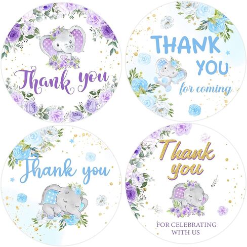 80PCS Elephant Baby Shower Thank You Stickers Elephant Gender Reveal Decorations Blue Purple Elephants Stickers for Baby Shower Gender Reveal Birthday Party Favor Supplies Gifts Envelopes Seals in Kuwait