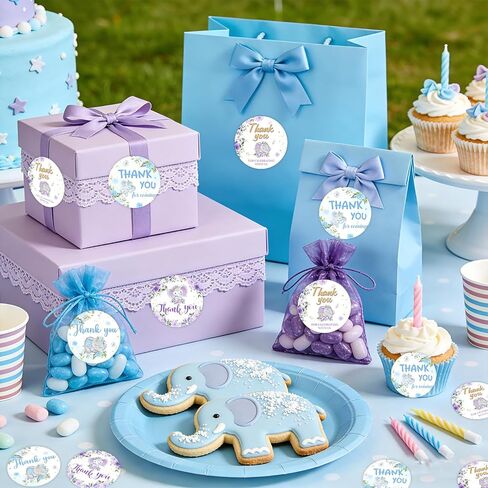 80PCS Elephant Baby Shower Thank You Stickers Elephant Gender Reveal Decorations Blue Purple Elephants Stickers for Baby Shower Gender Reveal Birthday Party Favor Supplies Gifts Envelopes Seals in Kuwait