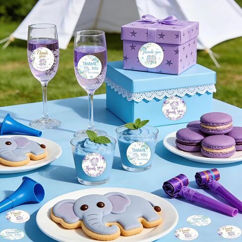 80PCS Elephant Baby Shower Thank You Stickers Elephant Gender Reveal Decorations Blue Purple Elephants Stickers for Baby Shower Gender Reveal Birthday Party Favor Supplies Gifts Envelopes Seals in Kuwait